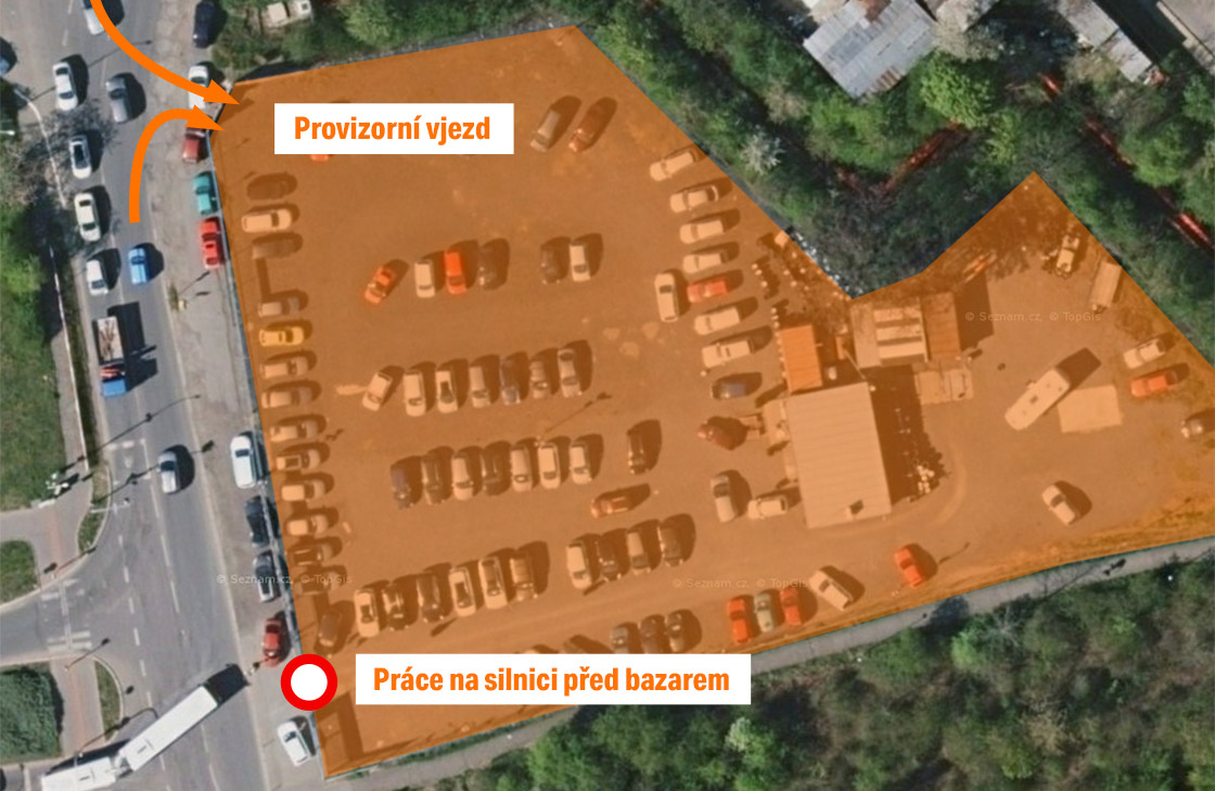 mapa provizorního vjezdu